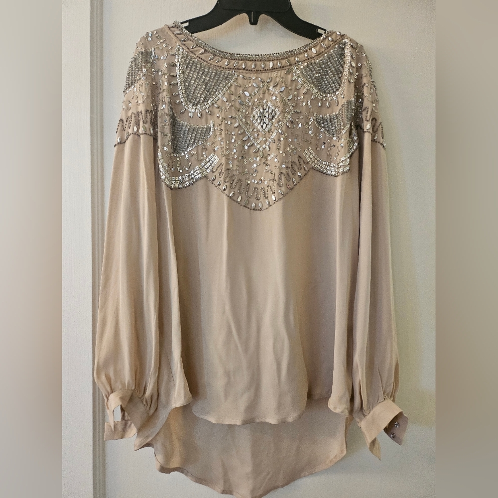 Stunning Haute Hippie Silk Keyhole Blouse with embellishments, S...SALE